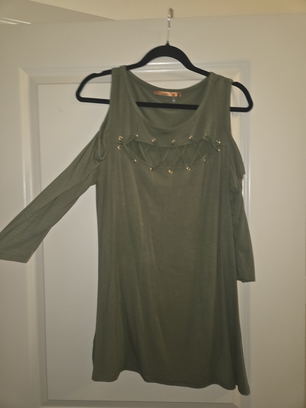 Olive Green Cold-Shoulder Shirt with Lattice Detail